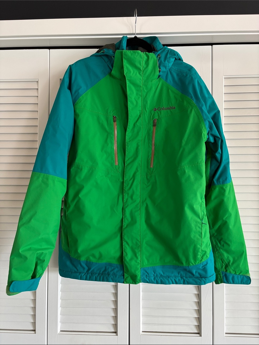 Columbia Omni-Tech Waterproof Insulated Jacket Men’s Green Blue Ski Size Large